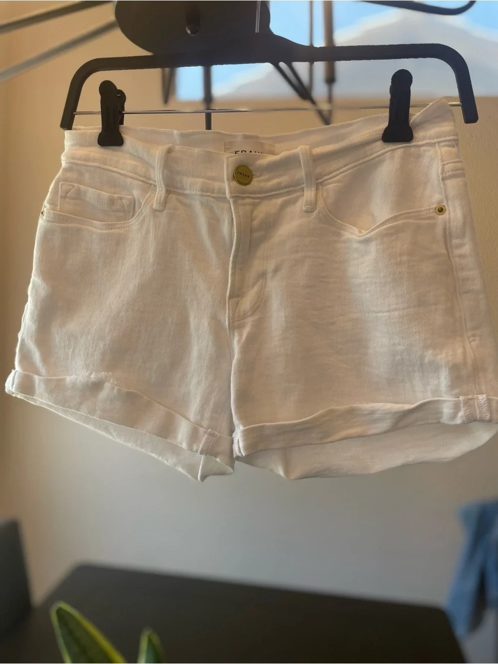 FRAME Le Cutoff Blanc White Denim Jean Shorts Size 26 Stretch